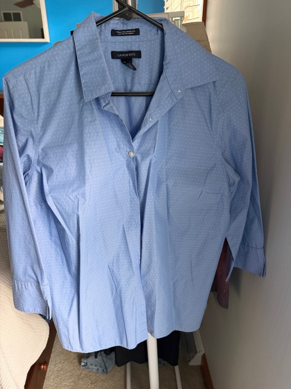 Lands' End Light Blue Dot-Print Button Down Shirt